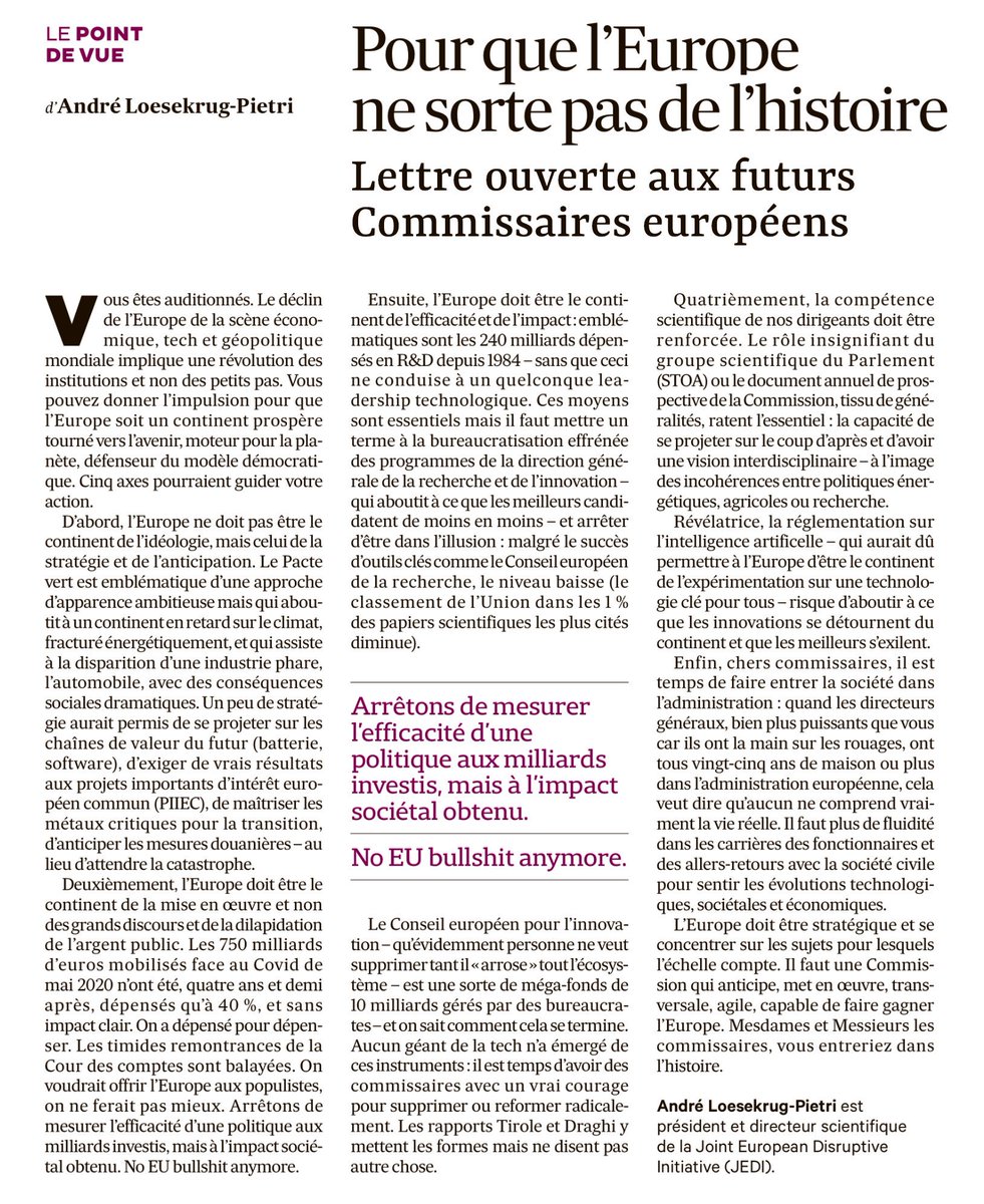 andrepietri's tweet photo. Lettre ouverte aux futurs commissaires européens. Pour que l’Europe ne sorte pas de l’histoire.

@LesEchos
@EuroJedi⚡️#TheEuropeanARPA https://t.co/LKBmWGAr3H