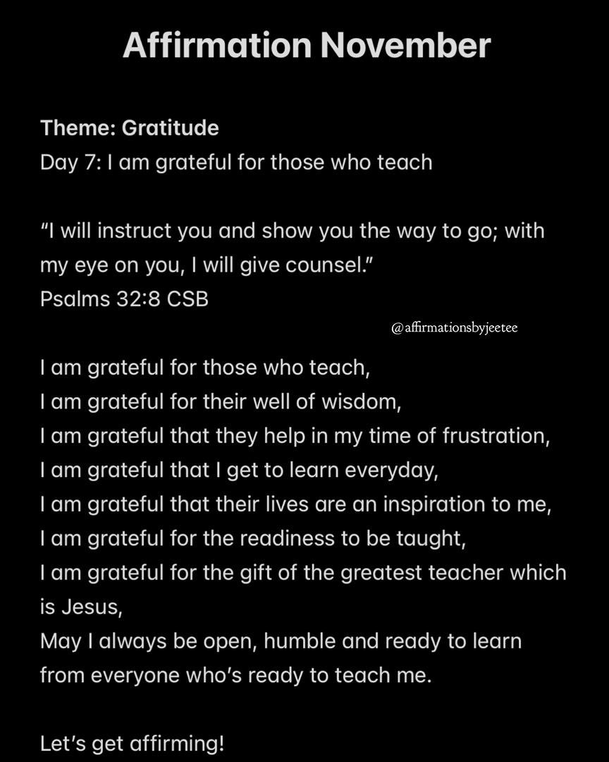 AffirmbyJeetee's tweet photo. Dear Royal,

Challenge: We all know how much sacrifice goes into sound teaching.  Appreciate someone who has been an awesome teacher in your life! Send a text, call, send an email too but make sure you say thank you to an awesome teacher!
You're a masterpiece. https://t.co/F0QFxzXI1u