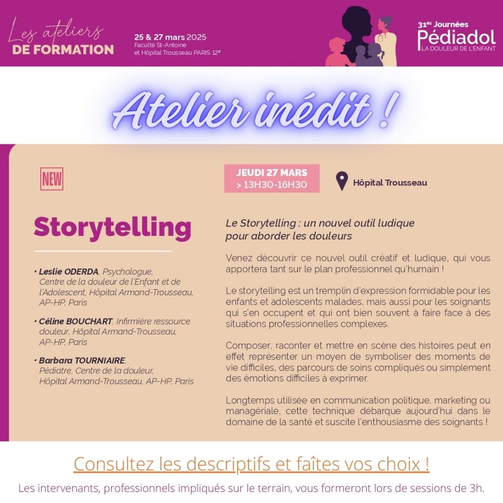 𝟯𝟭𝗲𝘀 𝗝𝗼𝘂𝗿𝗻𝗲́𝗲𝘀 #𝗣𝗲́𝗱𝗶𝗮𝗱𝗼𝗹 | Longtemps utilisée en communication politique, marketing ou managériale, cette technique du Storytelling adapté au domaine de la santé.S'inscrire 𝒉𝒕𝒕𝒑𝒔://𝒑𝒆𝒅𝒊𝒂𝒅𝒐𝒍2025.𝒕𝒆𝒂𝒎𝒓𝒆𝒔𝒂.𝒏𝒆𝒕/
🌐 pediadol.org/les-journees-p…