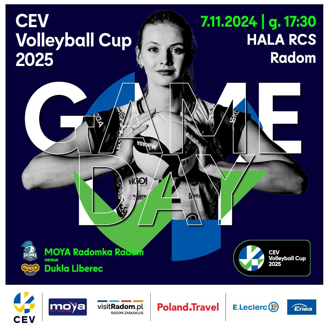 💥 GAMEDAY 💥

🏆 CEV Volleyball Cup 
📅 07.11.2024
⏰ 17:30
🆚 VK Dukla Liberec
🏟 Radomskie Centrum Sportu 
📺 Transmisja na sportowych kanałach Polsatu 

#PolandTravel | #VisitRadom | #cevvolleyball | #EuropeanVolleyball |