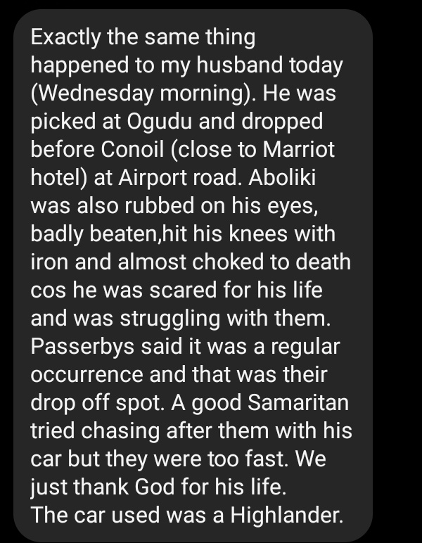 MyGbagada's tweet photo. So the update is that the kidnappers use Highlander now. Slide 3 is extremely very important.

This man was picked from Ogudu by almost the same group of criminals, presumably. The MO is the same.

Abeg stay safe out there.

ANSRB ooooo https://t.co/EjGpMhVkDM