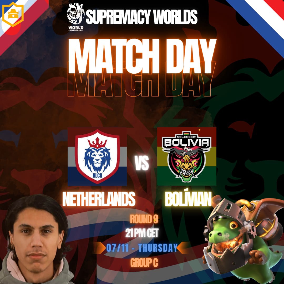 Team Netherlands CR (@teamnl_cr_) on Twitter photo MATCHDAY #8!!!
Today we continue our journey in the
<a href="/CR_Supremacy/">Supremacy League</a> World Championship!
3 points up for grabs, let's get it!๐ช
โฐ21:00 CET / 20:00 GMT
๐๏ธ ๐ง๐ด<a href="/BoliviaCR/">Selecciรณn Boliviana CR</a>
๐บ youtube.com/@ClashMetGlenn MATCHDAY #8!!!
Today we continue our journey in the
<a href="/CR_Supremacy/">Supremacy League</a> World Championship!
3 points up for grabs, let's get it!๐ช
โฐ21:00 CET / 20:00 GMT
๐๏ธ ๐ง๐ด<a href="/BoliviaCR/">Selecciรณn Boliviana CR</a>
๐บ youtube.com/@ClashMetGlenn