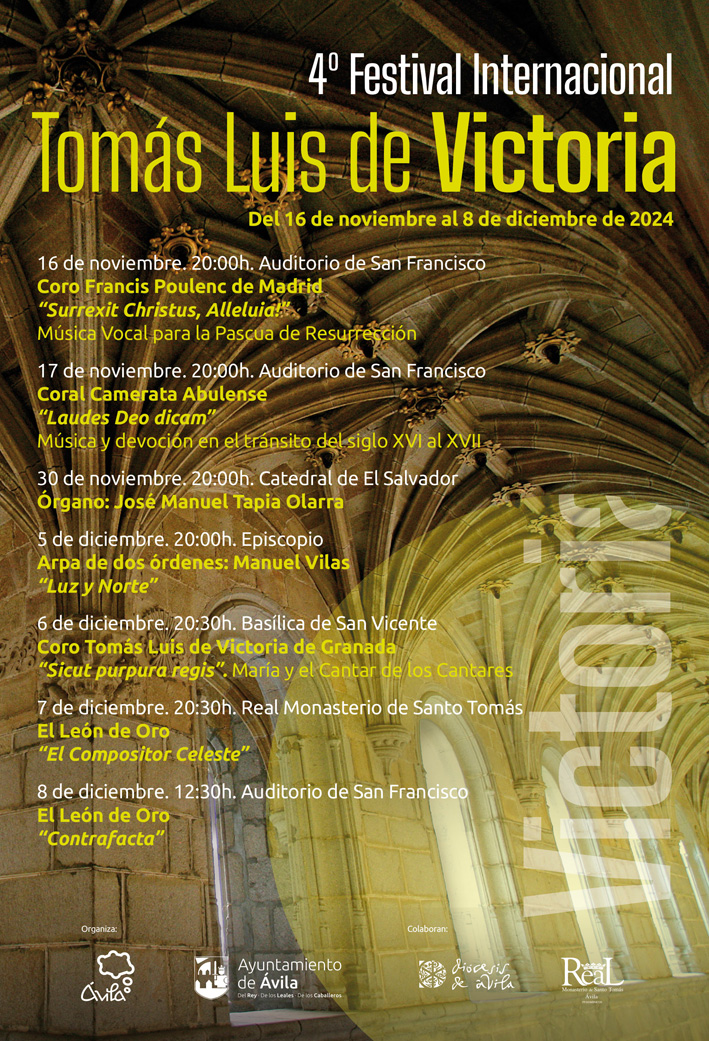 El Festival Internacional Tomás Luis de Victoria ofrece este año siete actuaciones que se desarrollarán desde el 16 de noviembre hasta el 8 de diciembre.
avila.es/component/k2/i…