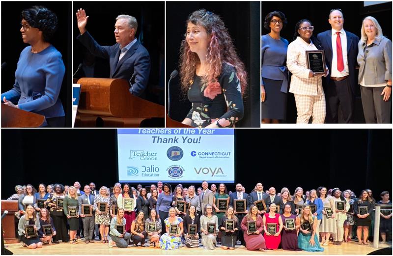 EducateCT's tweet image. This evening, @EducateCT and the @CTTOYCouncil hosted the annual Teacher of the Year Award Ceremony to celebrate our 2025 Connecticut Teacher of the Year, Julia Miller, our district Teachers of the Year, and 2025 Ann Marie Murphy Paraeducator of the Year Keysha Evans. These…