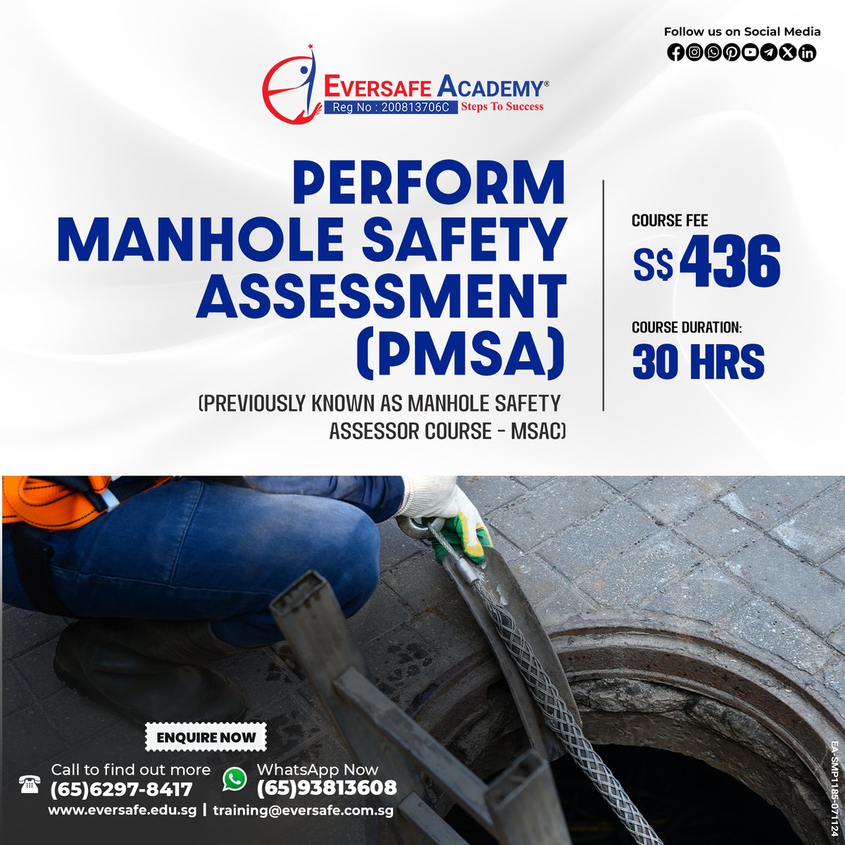 EversafeAcademy's tweet image. PERFORM MANHOLE SAFETY ASSESSMENT (PMSA)
Enroll now
✅ WhatsApp: 📱 bit.ly/3JKmp0J
#ManholeSafety #ConfinedSpaceSafety #SafetyAssessment #PMSACourse #WorkplaceSafety #SafetyTraining #ComplianceTraining #ConstructionSafety #IndustrialSafety #ManufacturingSafety