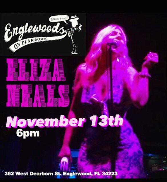 ElizaNealsRocks's tweet photo. NOVEMBER 13th 6pm
🌴Florida Music Scene jump over to “Englewoods on Dearborn for some of the finest live music on the Suncoast!”
“Eliza Neals the #bluesbombshell will not leave you disappointed with her stellar vocals and world class performance💙 “ https://t.co/58CioFum4d