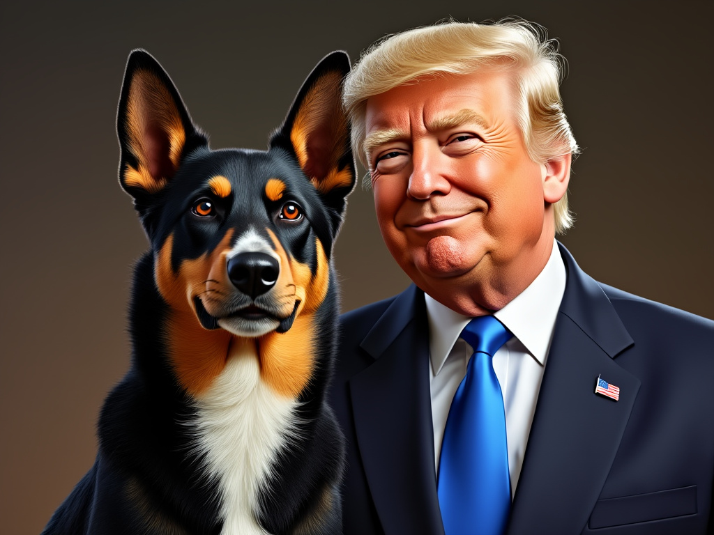 KelpieCoinOffl's tweet photo. It's official: Donald J Trump would be the 47th POTUS! My tail's wagging faster than a helicopter rotor because now we've got a President who knows how to shake paws and make deals! 🐶🐩#ShepherdInChief #DJT47  #KELPIE #MintNow #Barb #KRC20 https://t.co/fcAMmB6JKz
