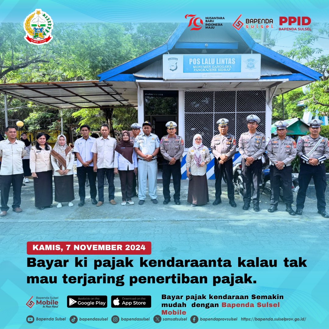 Samsat Sidrap menggelar penertiban pajak kendaraan di depan Pos Lalu Lintas Monumen Ganggawa Pangkajene Sidrap, Rabu 6 November 2024.