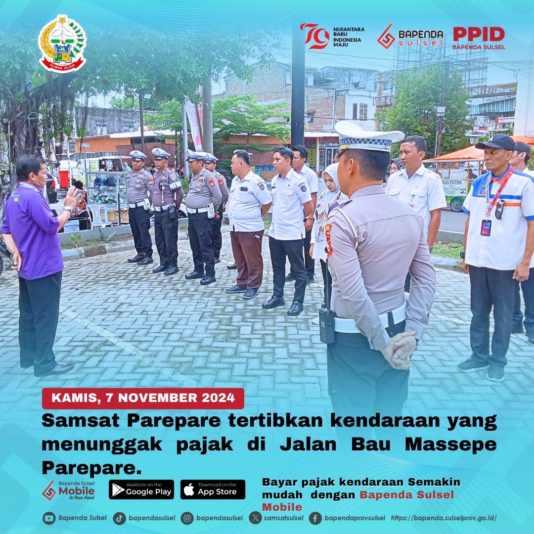 Samsat Parepare tertibkan kendaraan yang menunggak pajak di Jalan Bau Massepe Parepare, Rabu 6 November 2024.