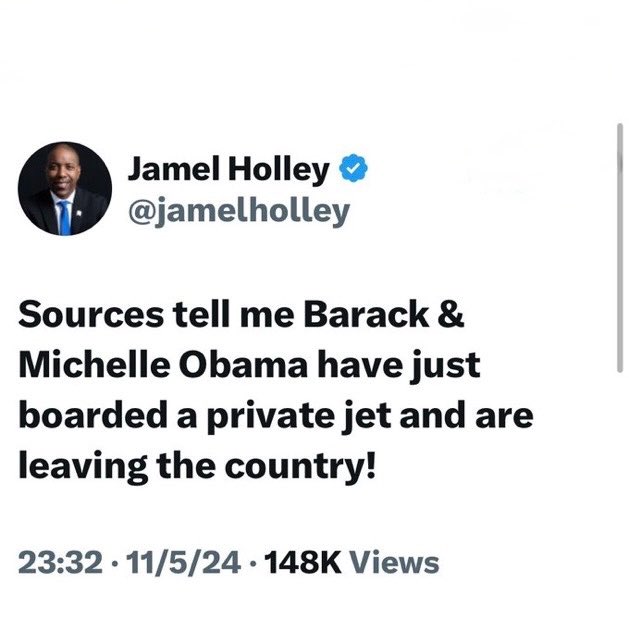 🚨#BREAKING: OBAMAS HAVE FLED THE COUNTRY!

⚠️ NJ Assemblyman Jamel Holley claims the Obamas have ESCAPED America on their private jets!

⚠️ Elon Musk is about to release the Epstein list. 

⚠️ Barack and Michelle are in full panic mode