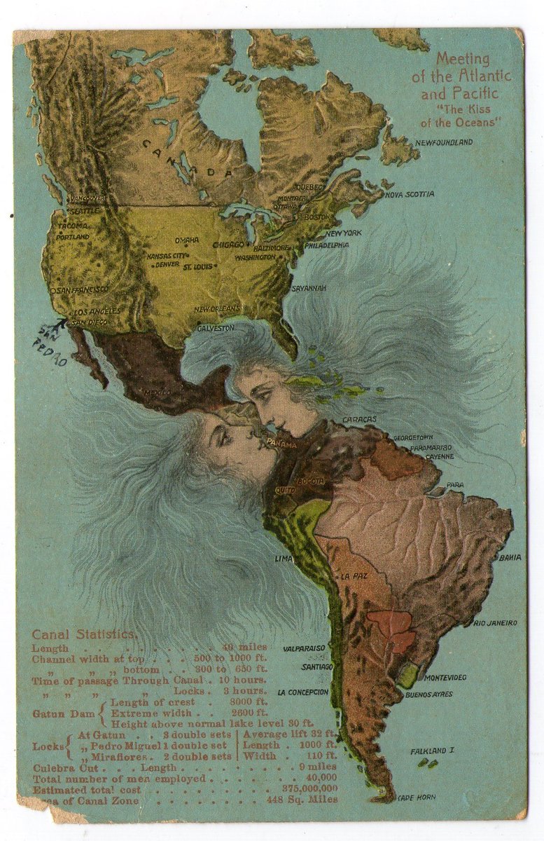 TheEpicStats's tweet photo. The Kiss of the oceans - postcard from 1923. https://t.co/0BhUUlrIGB