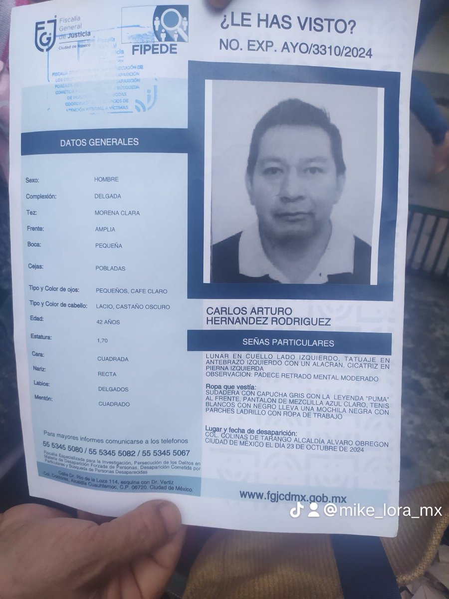 MikeMALP's tweet photo. Solicitamos de su apoyo para encontrar a Carlos Arturo desapareció el pasado 23 de octubre en la Alcaldia Alvaro Obregón, CDMX. Favor de difundir. https://t.co/T9aKIqJNdg
