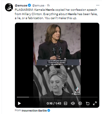LizCollet's tweet photo. Who is intereste in Harris' Concession speech may listen to it #nexttweet - but might be familiar already with it
(Another moment unmasking she's not delivering one own thought or word whether written or spoken)
#Harris #Clinton https://t.co/wHXpxLipIy