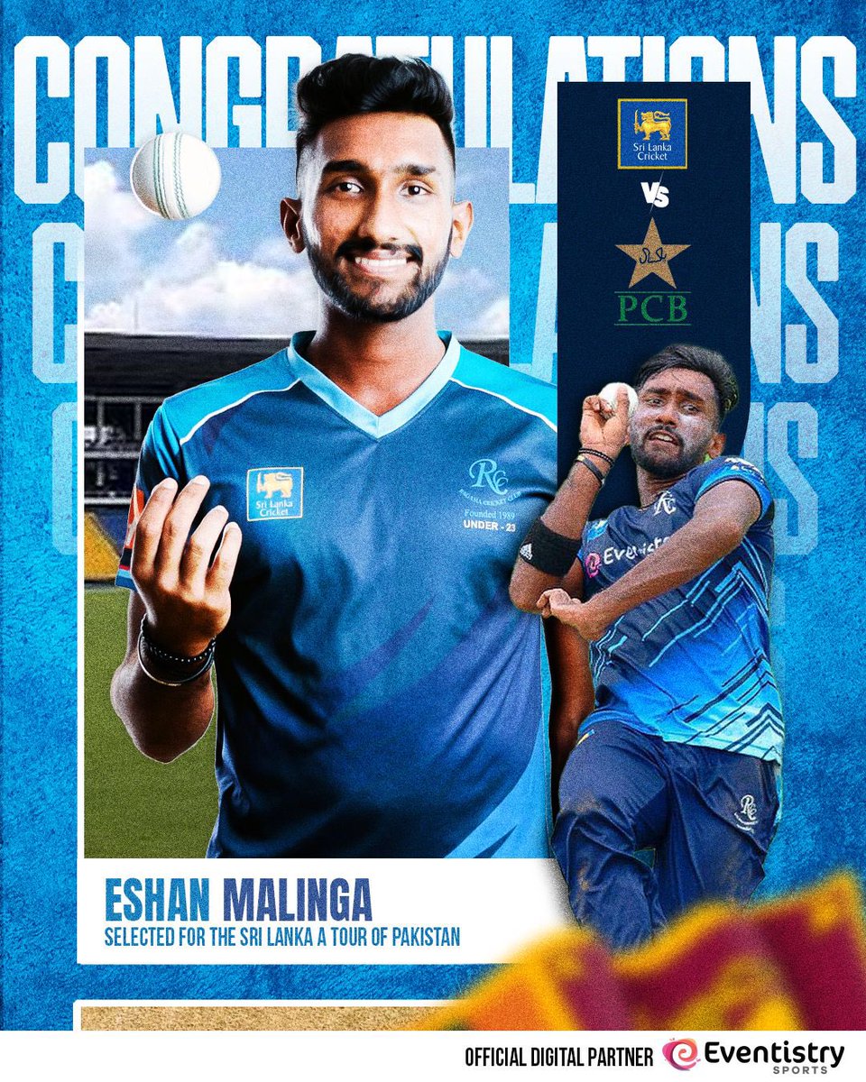 🌟 Congratulations to Eshan Malinga! 🌟

Ragama CC is proud to announce that Eshan Malinga has been selected for the Sri Lanka ‘A’ tour of Pakistan! 🇱🇰

#RagamaCC #SriLankaCricket