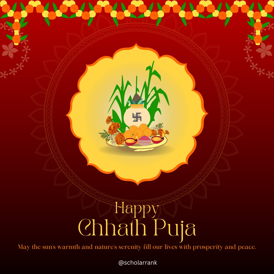 ScholarRankAI's tweet photo. Embracing the divine light of the Sun and the nurturing embrace of nature this Chhath Puja. 🌞🙏
Let’s come together in gratitude and devotion, celebrating the beauty of harmony between humanity and the elements. Wishing you peace, prosperity, and blessings. 🌾🌸
#ChhathMahaparva https://t.co/MRmqHHiyD0