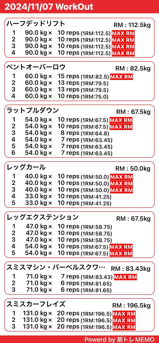 2024/11/07 記録

背中、足トレ

毎週恒例の夜勤明けトレーニング🏋️
午前中はテンションハイの状態なので頑張れる🤪

#筋トレ　#筋トレ好きと繋がりたい　#トレーニング　#ダイエット