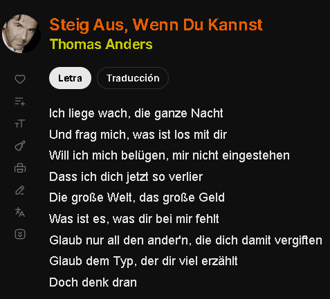 FifyGoetia's tweet photo. LET'S GOOO, The @letras site accepted the lyrics of Steig Aus, Wenn Du Kannst (A Thomas Anders Song) as a contribution from me and I'm happy about that.
Wuuuu!!!
#ThomasAnders #Germansong https://t.co/i5kYnSeOFx