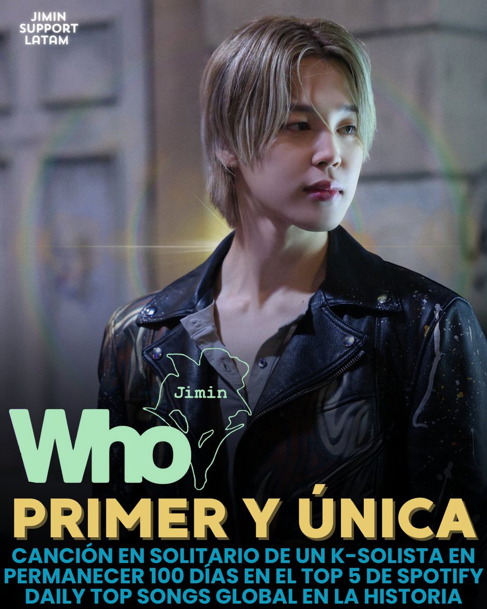 "Who" de Jimin es ahora la primera y única canción en solitario de un solista coreano en permanecer 100 días en el Top 5 de Spotify Daily Top Songs Global en la historia 🌎🔥🎉

CONGRATULATIONS JIMIN
HISTORY MAKER JIMIN
SPOTIFY KING JIMIN
#Jimin_MUSE
#Jimin_Who
#jimin