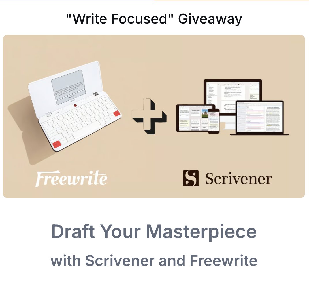 NaNoWriMo (@nanowrimo) on Twitter photo The deadline to enter is approaching, so we're cross-posting something we mentioned in our newsletter today: <a href="/getfreewrite/">Freewrite Distraction-Free Writing Tools</a> and <a href="/ScrivenerApp/">Scrivener</a> have joined forces for a giveaway! One grand prize and five additional prizes are up for grabs. Check it out! getfreewrite.com/pages/freewrit… The deadline to enter is approaching, so we're cross-posting something we mentioned in our newsletter today: <a href="/getfreewrite/">Freewrite Distraction-Free Writing Tools</a> and <a href="/ScrivenerApp/">Scrivener</a> have joined forces for a giveaway! One grand prize and five additional prizes are up for grabs. Check it out! getfreewrite.com/pages/freewrit…