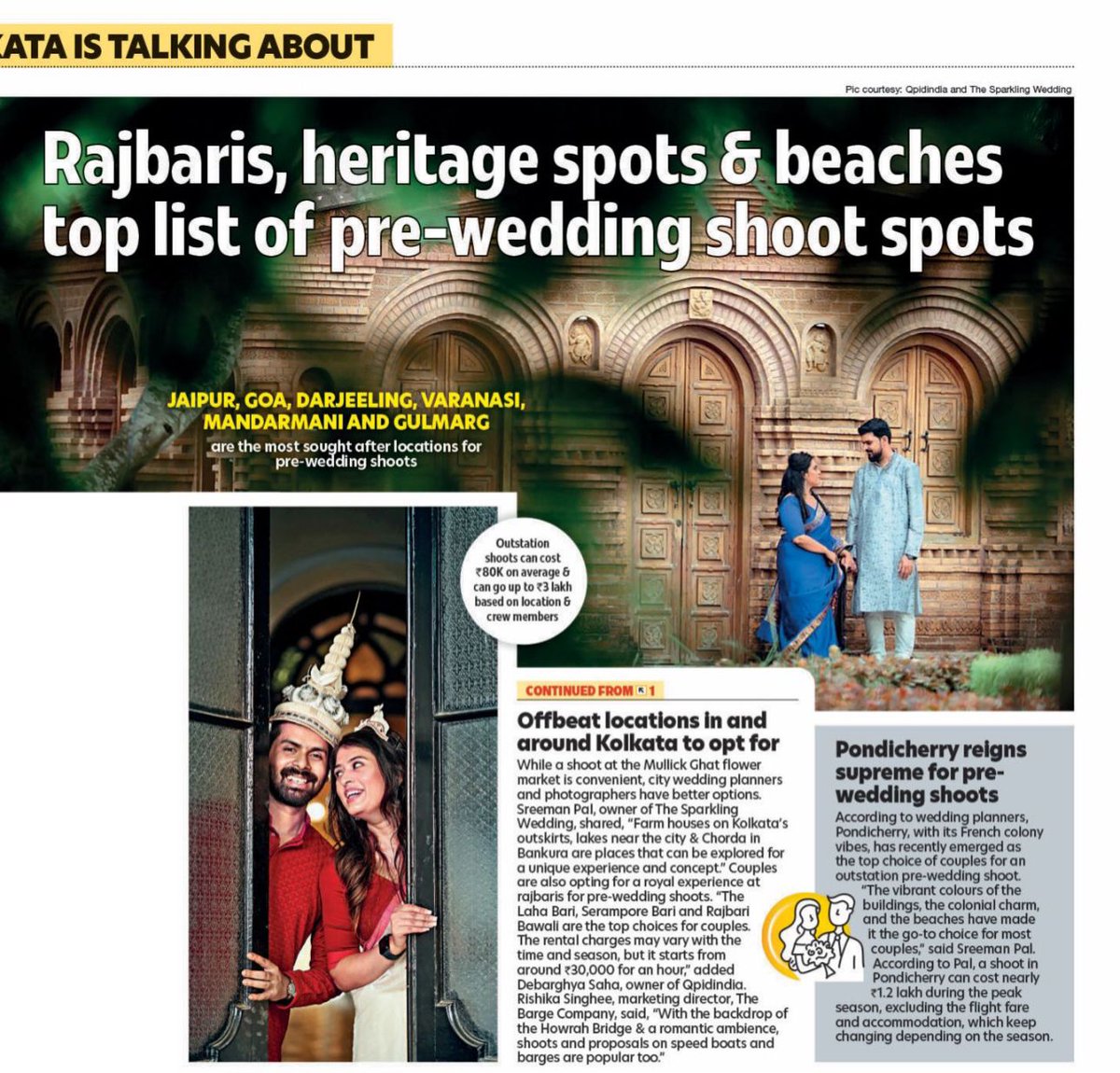 Calcutta_Times's tweet image. Rajbaris, heritage spots and beaches top list of pre-wedding shoot spots. 

#rajbari #preweddingshoot #shoot #Couple #kolkata #Calcuttatimes