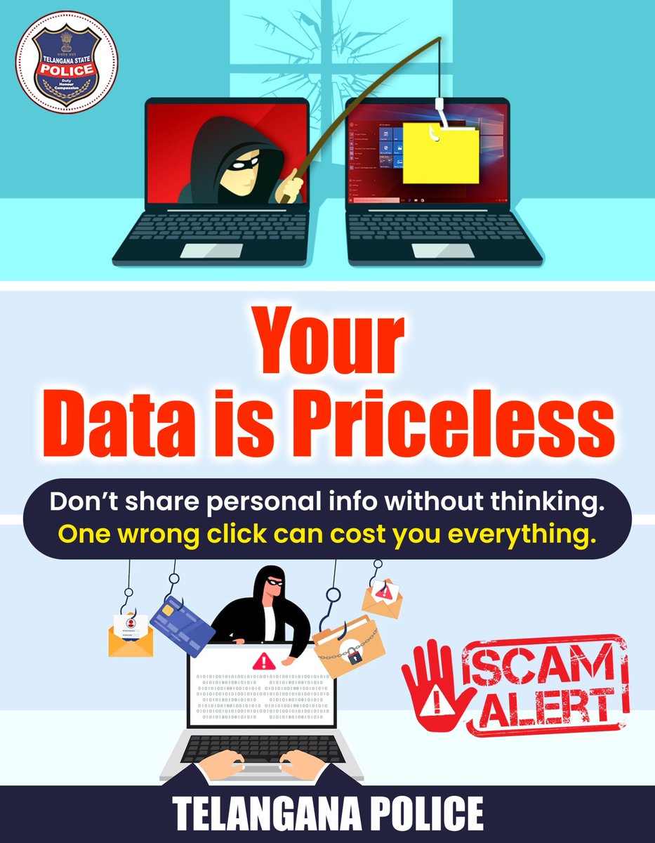 TelanganaCOPs's tweet photo. In a world where everyone is online, be aware of what lurks in the shadows. Protect yourself, protect your data. 

#StayCyberSafe #CyberSafety #telanganapolice https://t.co/3O6lN5CxFw