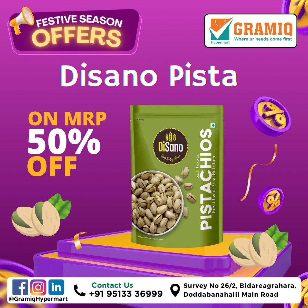 GramiqHypermart's tweet photo. 🌟 Celebrate Chhath Puja with an amazing offer! 🌟

Get 50% OFF on Disano Pista only at Gramiq Hypermart! Enjoy the goodness of pistachios at half the price and make this festive season even more delightful. 

#ChhathPujaOffer #GramiqHypermart #DisanoPista #FestivalSavings https://t.co/wrG9S5wxkO