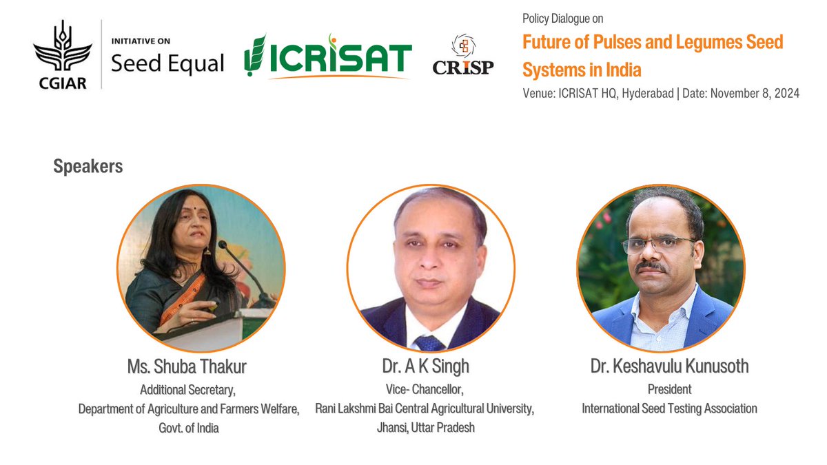 Only 1 day to go!

Don't miss this crucial discussion on the future of pulses and legumes seed systems in India.

Join leading experts at the Policy Dialogue on the Future of Pulses and Legumes Seed Systems organized by ICRISAT in Hyderabad on 8th Nov 2024.

Register here, to