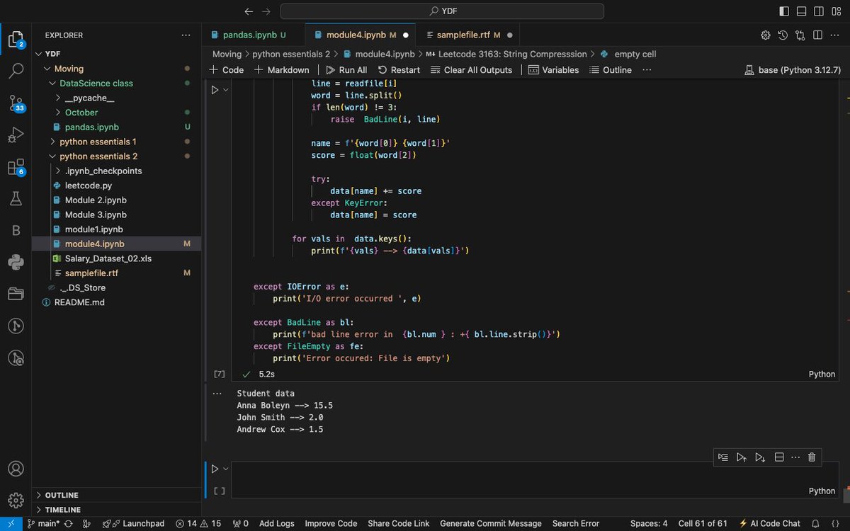 Adam__Lawal's tweet photo. Day 39 of #100DaysOfCode 🚀
Explored the insertion sort algorithm, using a card analogy and pseudocode to solidify the concept ♠️. Completed a program to organize elements in a file by their values, and took my Pandas skills further with hands-on practice on Kaggle 📊.
#DataSci https://t.co/TXx0ChED8l