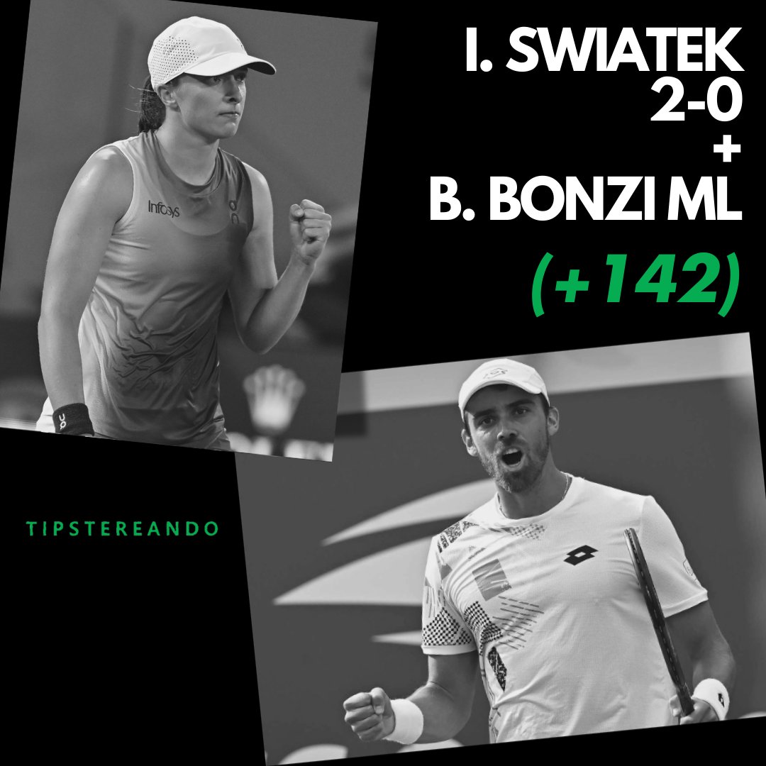 tipstereando's tweet photo. #FREEPICK: 
📍ATP Metz y WTA Finals
🎾 Q. Halys vs B. Bonzi y D. Kasatkina vs I. Swiatek 
🎫 Swiatek 2-0 y Bonzi ML
💰 (+142)

#GamblingTwitter #GamblingX #sportsbet #ATP #ATPMetz #WTAFinalsRiyadh #WTAFinals #Parlay https://t.co/7LYminQlFQ