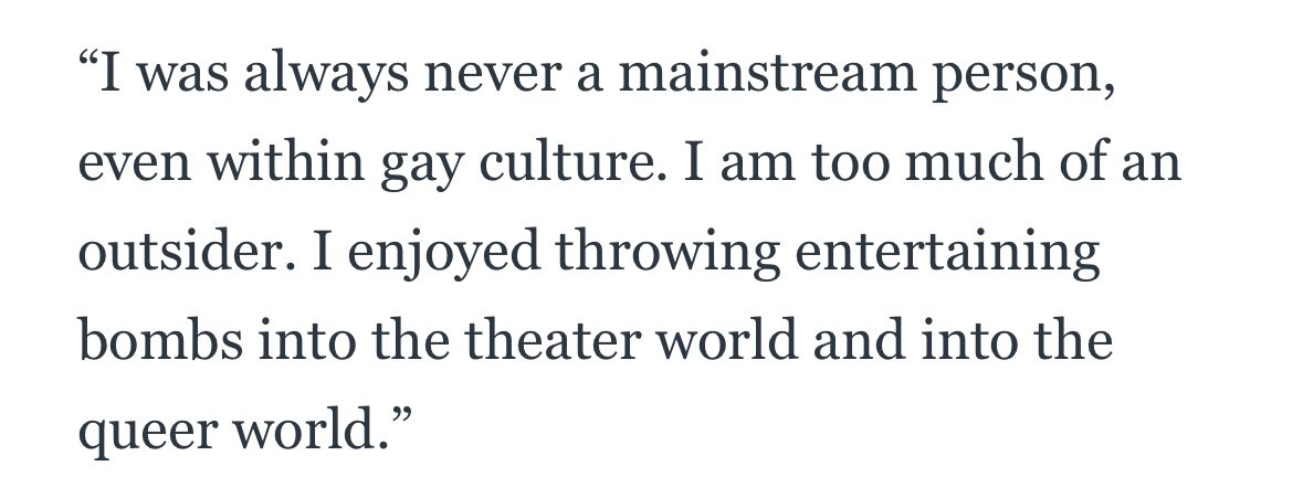 "나는 게이 문화 내에서도 항상 주류 인물이 된 적이 없다. 나는 너무 외부인이다. 나는 연극계와 퀴어계에 재미있는 폭탄을 던지는 것을 즐겼다."

이래서 미첼이 좋음 ... 이런 사람이어서 가능했던 작품이 헤드윅이라 너무 사랑해