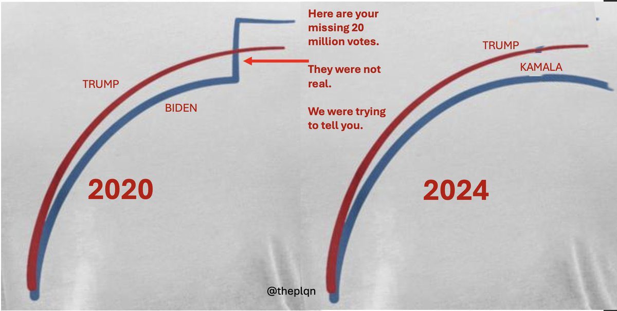 NFTNoob89's tweet image. For all the democrats saying #TrumpCheated this graph explains why you lost this time. It’s because 2020 was an actual stolen election. Donald Trump wins his 3rd election.