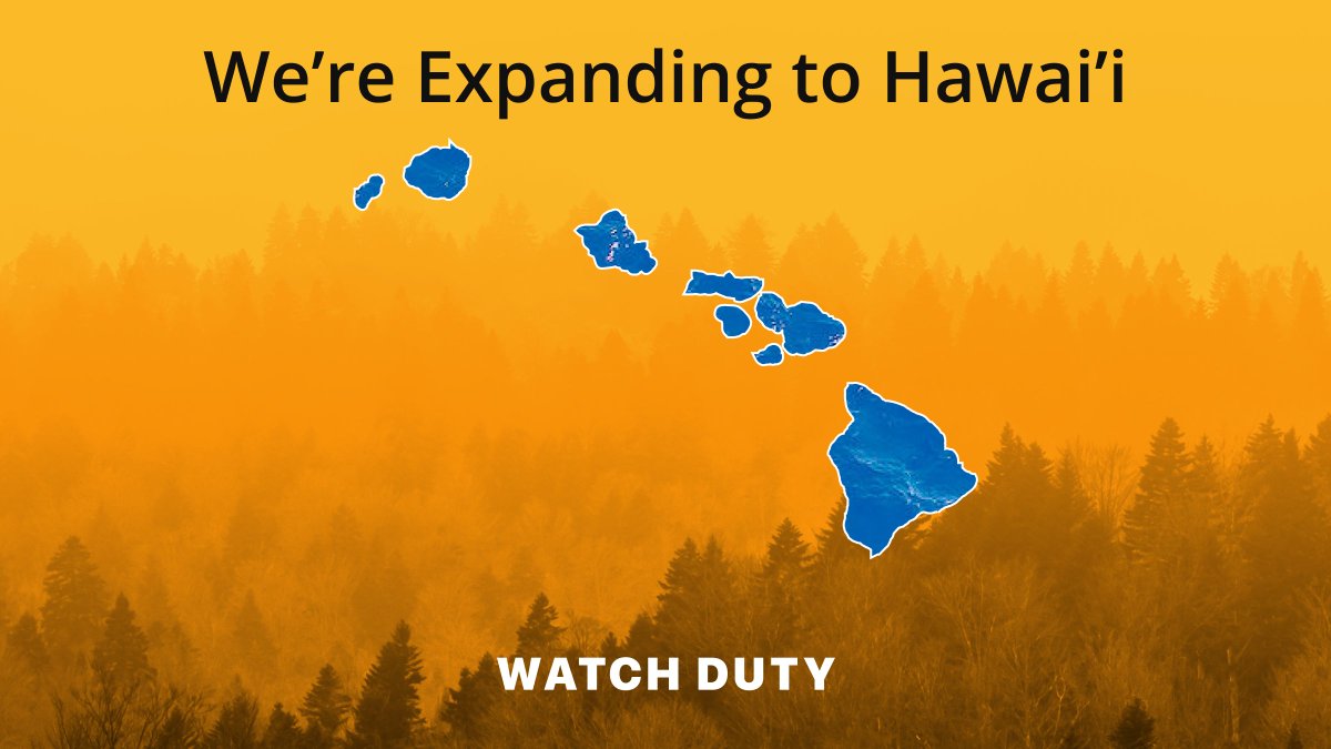 watchdutyapp's tweet photo. Aloha, Hawai’i!  We are now offering our real-time wildfire coverage throughout all of the islands!

It’s an honor to be of service and join you in your fight against wildfires.  Last year, we watched in horror as Lahaina suffered what so many of us have experienced in Santa Rosa, Paradise, Talent, Greenville, and countless other towns in the West.  We are all learning to come to grips with a problem that isn’t going away anytime soon, but neither are we.

We created Watch Duty, a non-profit organization, because we live under the ever-present threat of wildfire, and more and more of us are experiencing the need for real-time information.  Our service, which will always remain free, follows the newly deployed wildfire cameras from @ALERTWestCams that are integrated directly into Watch Duty.  All of this functionality gives you the ability to track and monitor wildfires in real-time, all in one place, on either iOS, Android, or your web browser.  Mahalo.