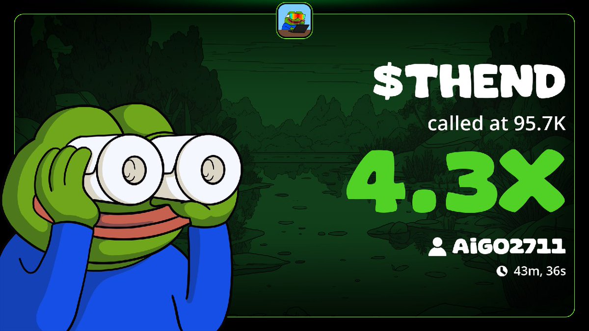 Goku_alphacalls's tweet image. $THEND Hit 411K

Called in my private lounge by member @ 95K

4️⃣.3️⃣x from call ✅

Atgw4zBbxLii9LotkVLVN8uf9qSiZG3t9PA6fEw8pump

#THEND #Sol #Solana