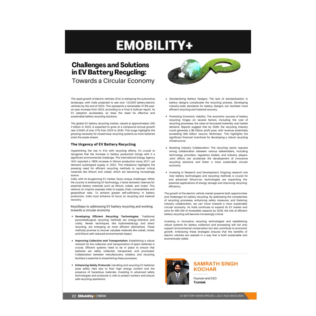 trontek_battery's tweet photo. Addressing the environmental impact of the EV revolution. Our insights featured in @EMobility_Plus 

#trontek #sustainability #battery #ev https://t.co/JlkA5e8htT