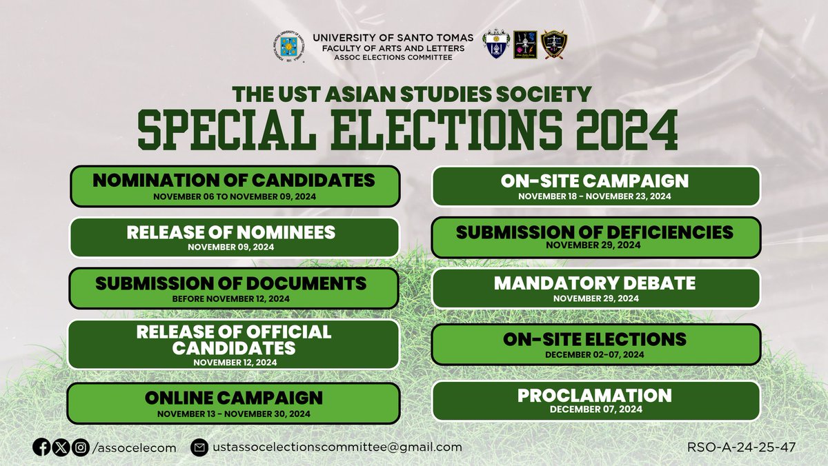 AssocEleCom's tweet photo. Did somebody say “Special Elections”? Well, you heard it right! The UST ASSOC Elections Committee will facilitate special elections this November 🗳️

Asian Studies students with the passion for public service , this is your sign to shoot your shot! For important dates about the https://t.co/ZtU1aRNi8W