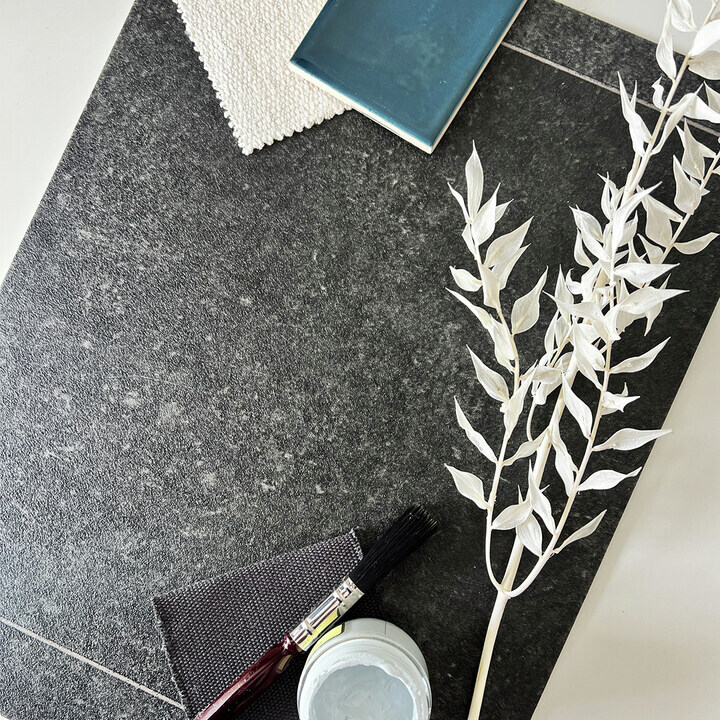 We've gone for a Japandi twist with today's moodboard to highlight the versatility of this realistic stone-effect cushion vinyl floor. Dark, decadent floors work as an amazing contrast, making them ideal if you're looking for an interior contemporary twist.