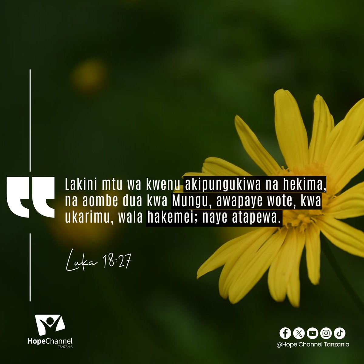 hopechanneltz's tweet photo. Ukiwa na hitaji la hekima, muombe Mungu kwa ujasiri. Yeye ni mkarimu na atakujalia unachohitaji. https://t.co/zPkBgQ65RV
