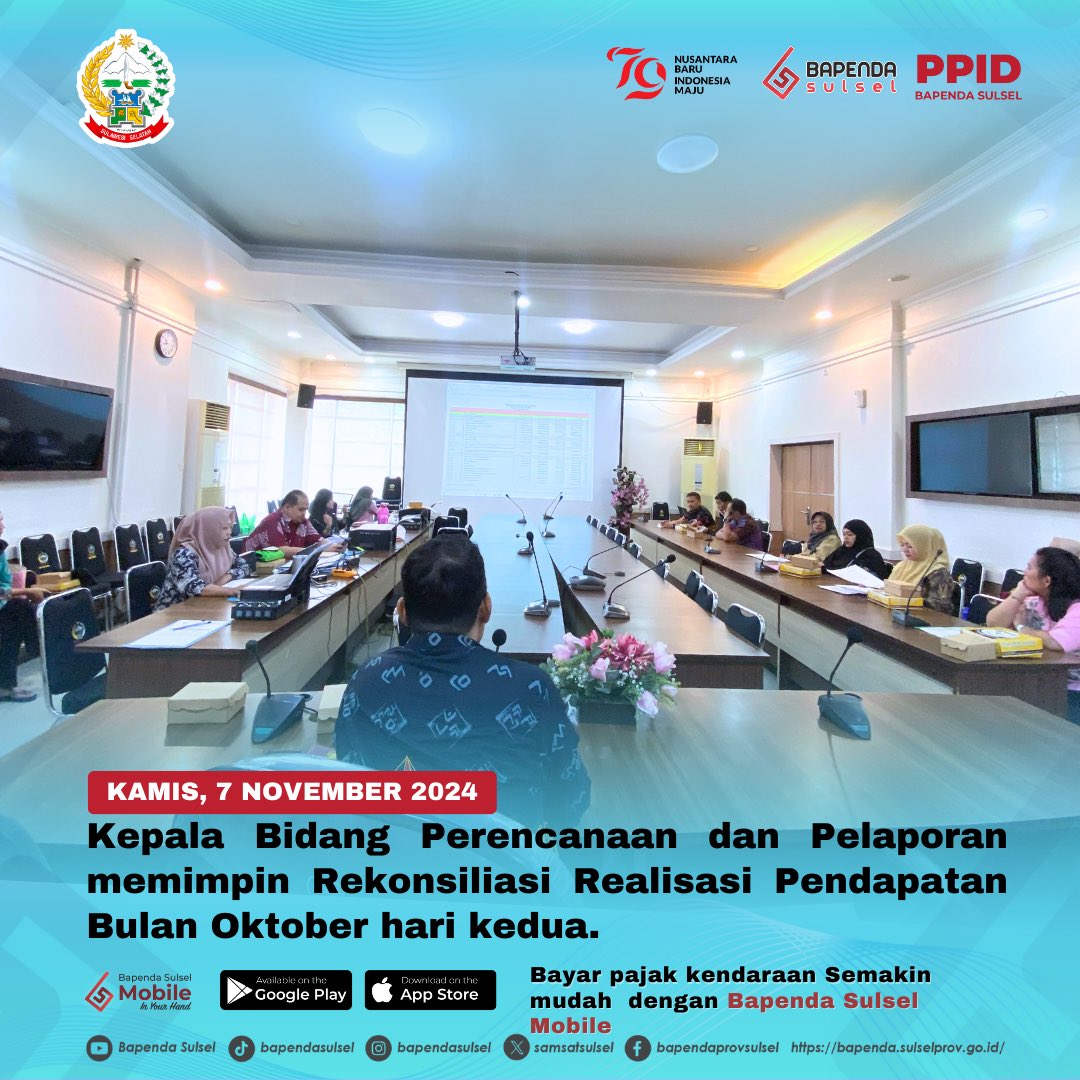 Kabid Perencanaan dan Pelaporan memimpin Rekonsiliasi Realisasi Pendapatan Bulan Oktober hari kedua. Peserta rekonsiliasi ini adalah OPD Pemprov Sulsel yang mengelola pendapatan.
