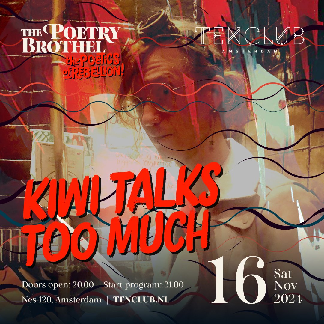 TenClub_NL's tweet photo. Especially for the customers of The Poetry Brothel, Kiwi Talks too Much has stolen an amount of the sought after oxytocine potion from a mental hospital to treat this agonising, ever abundant love sickness. Go look for Kiwi in the Brothel and give them and yourself some love! https://t.co/lwHyV9nfHF