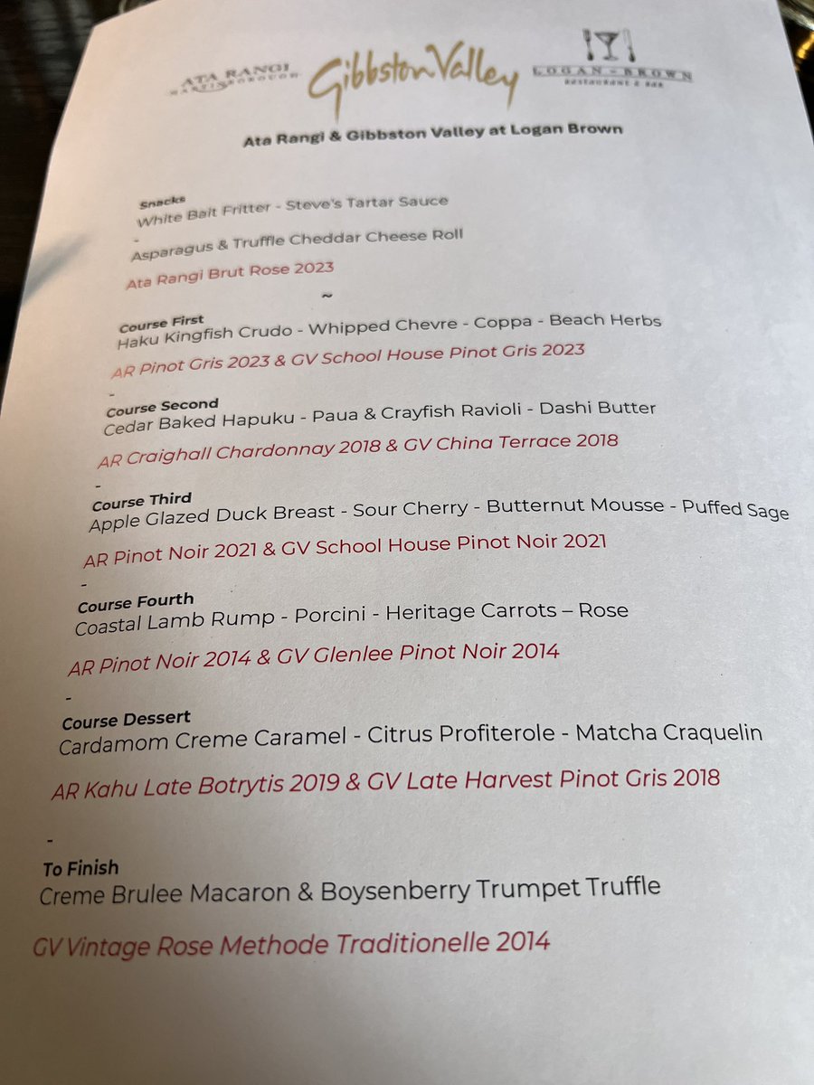 SiobhanLeachman's tweet photo. First two courses for this evening. With the menu so you know what we are eating. #LoganBrown #AtaRangi #GibbstonValley https://t.co/FBbV9aGnMt