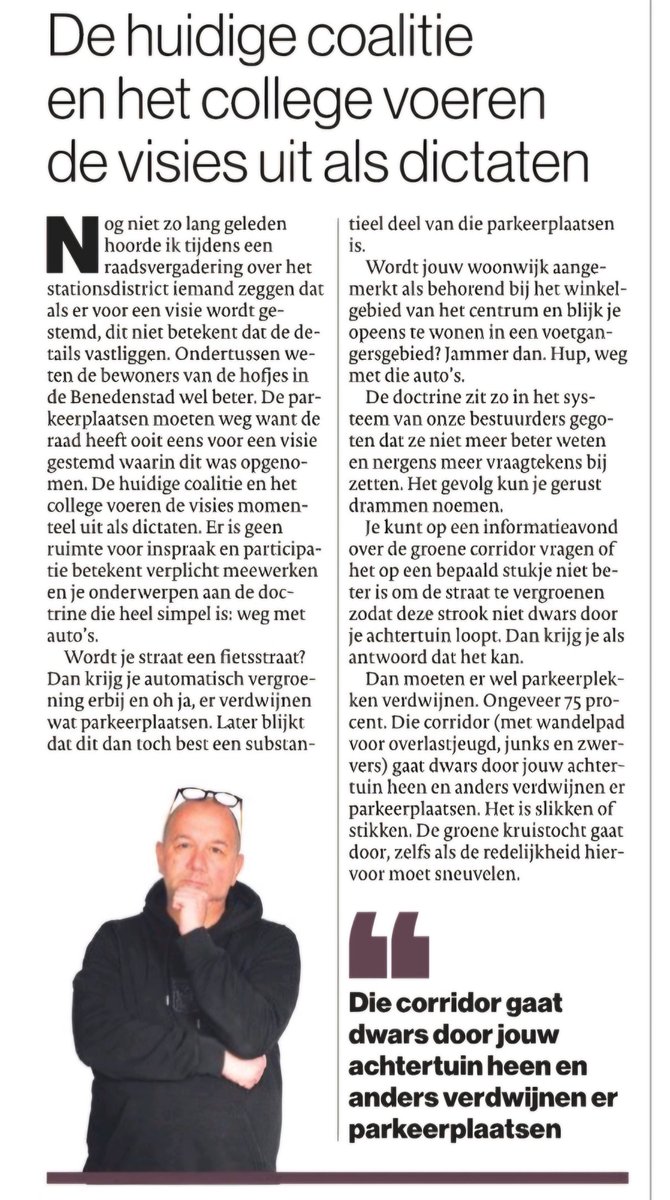 "Groene kruistocht" 😉
Vraag mij af, of het überhaupt aan dit college toe te rekenen is. Mijnsinziens zijn zij slechts de katvanger van de antiburger fetisj.
#Nijmegen
