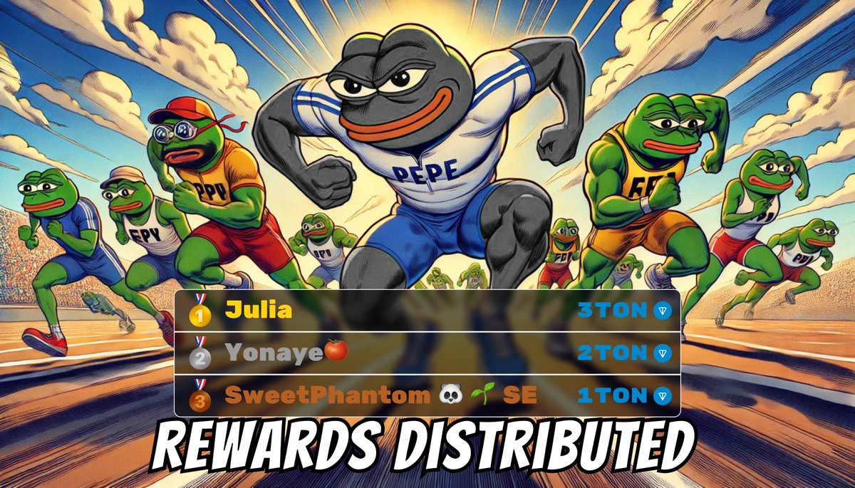 🎁 $TON Rewards Distributed 🏆

The winners on yesterday have been picked! CONGRATS!🎆
🤩The rewards will directly transfer to your wallet.

But that’s not all, top 4-20 on the Leaderboard will each get 0.5 $TON too! 🥳

🔥Moving Fast,fam! Earn more $PEPES to win more $TON

The