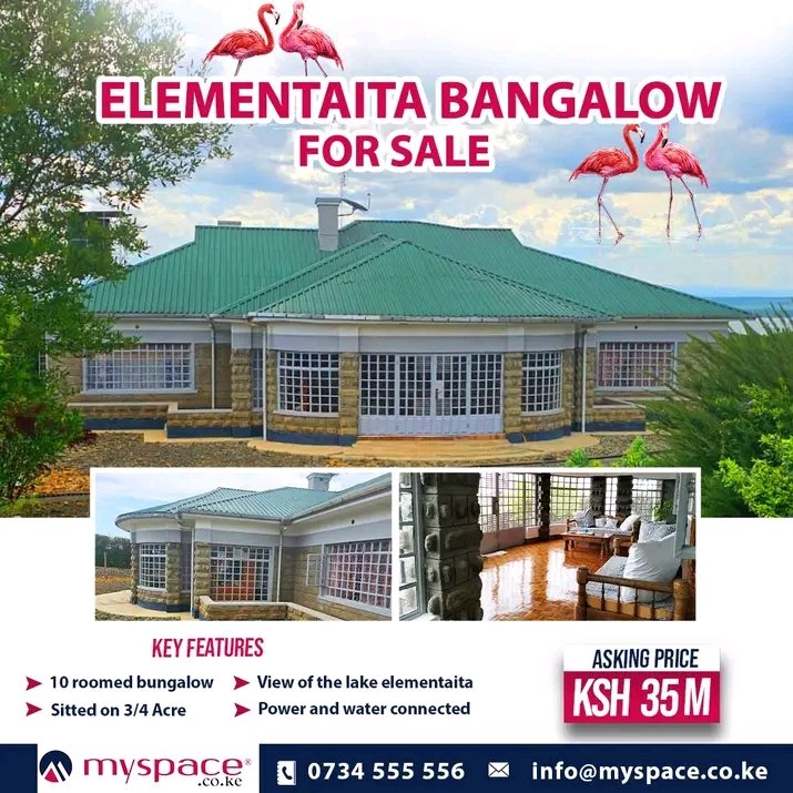 We are selling a beautiful 10-room bungalow located in the serene surroundings of Elementaita, Nakuru. This property offers a fantastic view of Lake Elementaita and is situated just 500 meters from the lake and 500 meters from the Nakuru-Nairobi highway
#nakuru #elementaita