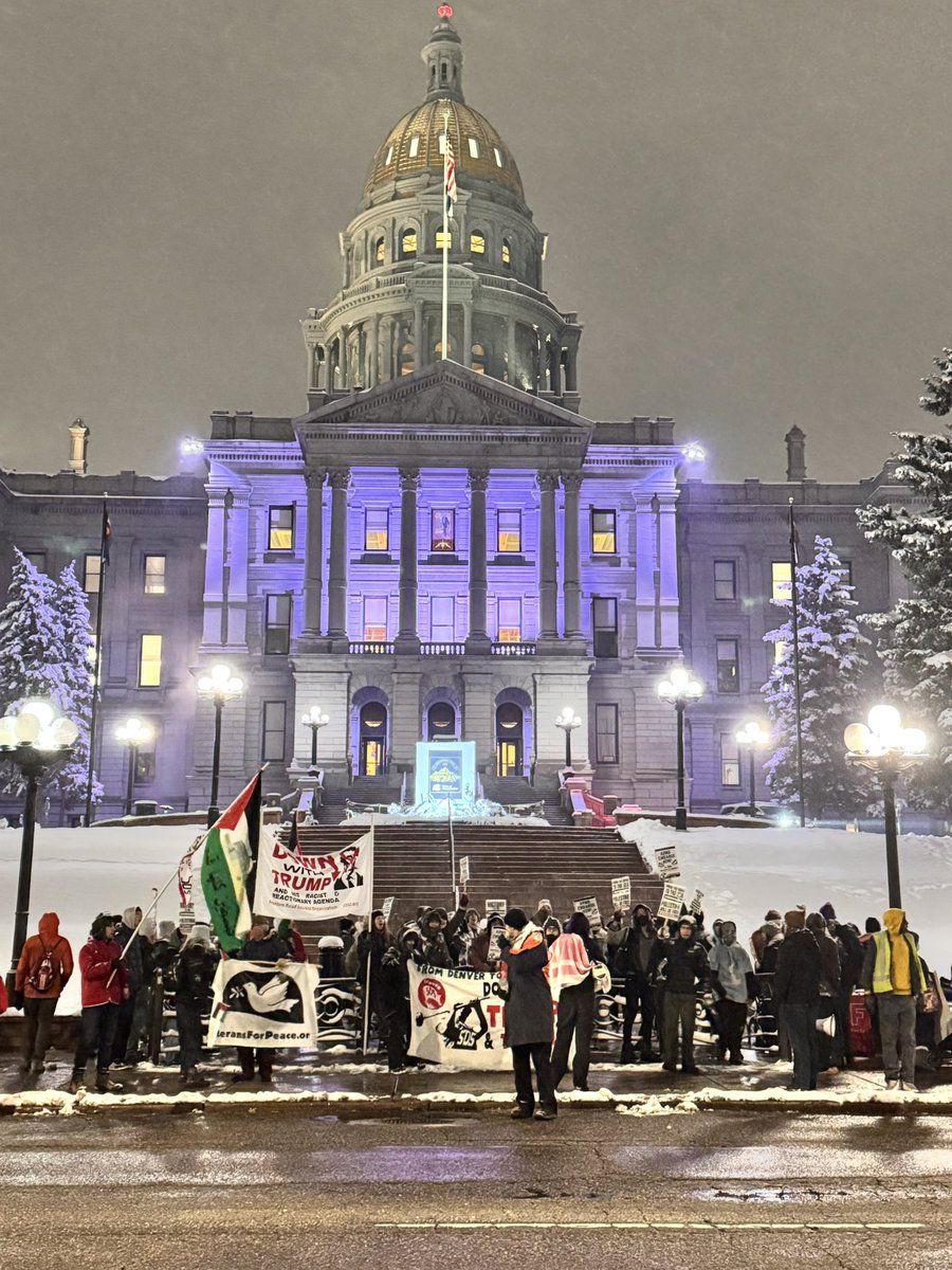 DenverFRSO's tweet photo. The freezing temps couldn’t stop Colorado revolutionaries and progressives from hitting the street to oppose Trump!
Checkout this thread of clips from the action from tonight at the capital.
#frso #downwithtrump #organize https://t.co/ZNPbYB9siT