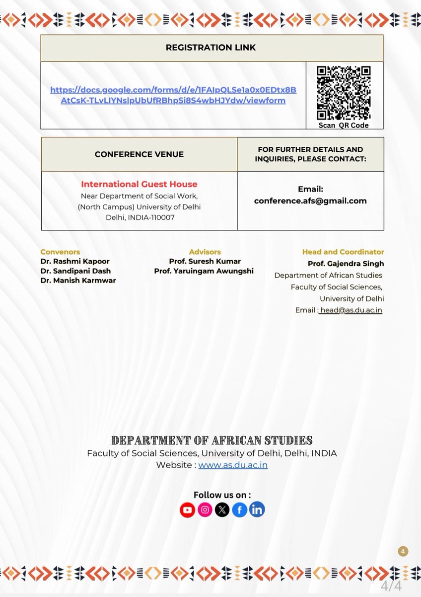 International Conference on Viksit Bharat and Collective Self-Reliant Africa: A Journey Together 

Registration Form: docs.google.com/forms/d/e/1FAI…