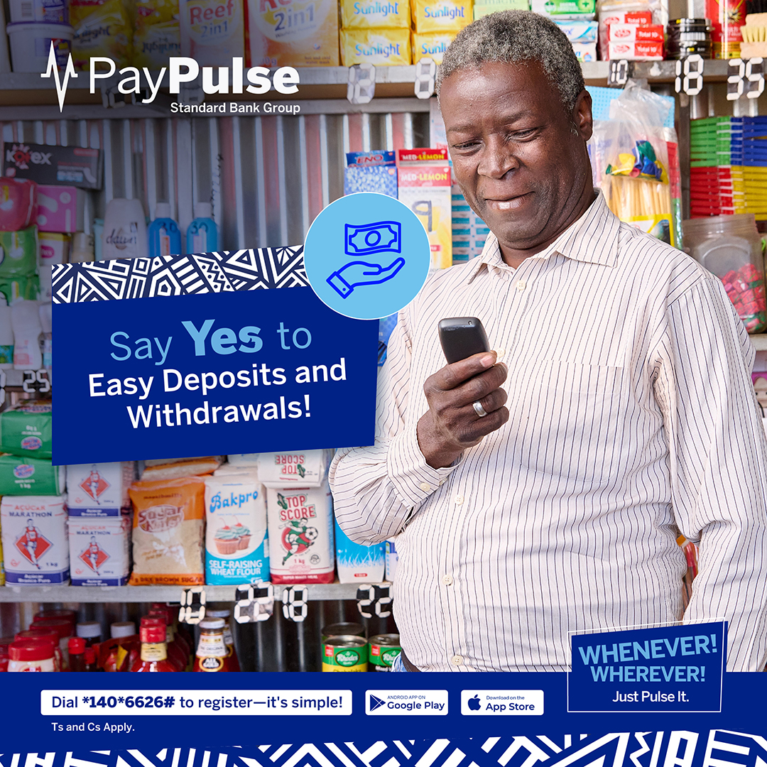 Say YES to easy deposits and withdrawals. Deposit or withdraw money from your PayPulse wallet at any Standard Bank ATM, or selected merchants like Pick ‘n Pay and Woermann Brock. Find out more on paypulse.na #JustPulseIt #ProudlyBlue