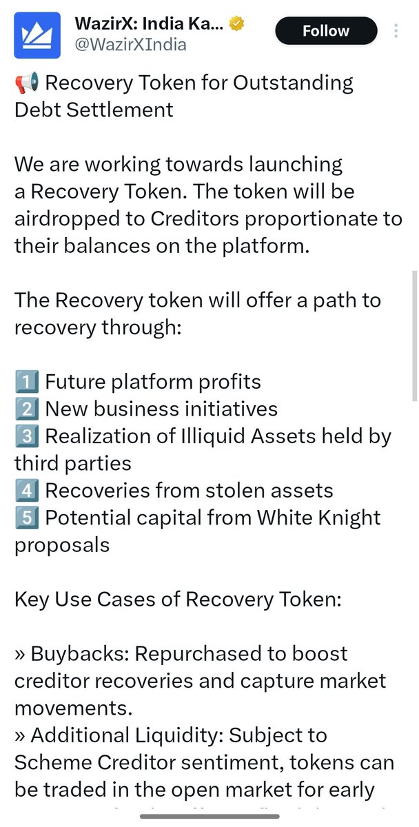 Another lollipop given to the users. 

Recovery token 💩💩💩💩

It will be as like shit token. 

 #btc #eth #xrp #Trump #Solana #Crypto #DOGE #Polymarket #WazirX #scam #wazirxscam