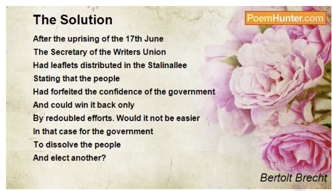 always think about that German poem about dissolving the people and electing another whenever liberals complain about people not voting the way they are supposed to