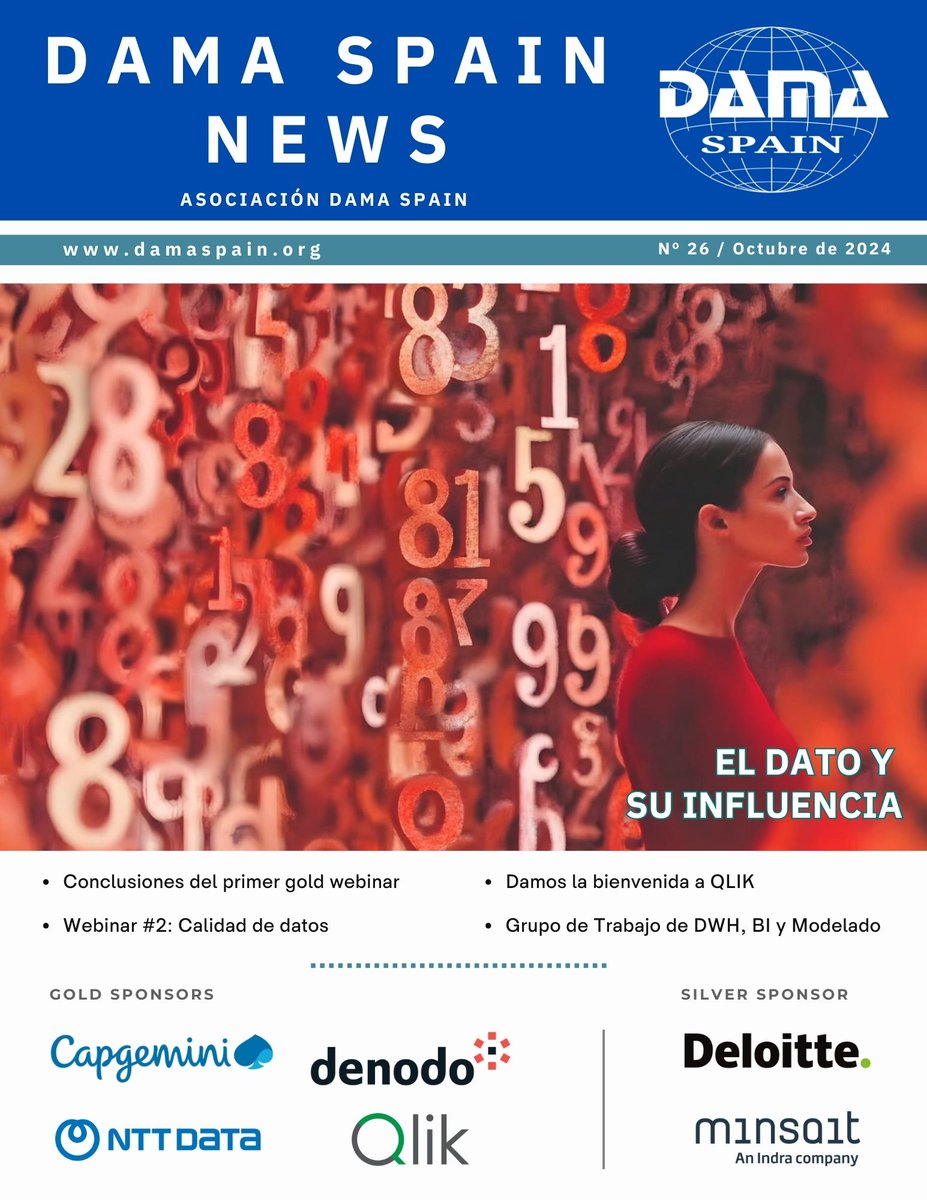 📣¡Revista DAMA SPAIN NEWS de Octubre! 📢

➡️ Conclusiones del Webinar #1

➡️ Webinar #2 Calidad de Datos, el 12 de noviembre

➡️ Traducción edición revisada del DMBOK2
 
➡️ <a href="/qlik/">Qlik</a> se une como sponsor “Gold”

➡️ Dos nuevos artículos de DWH, BI y Modelado

damaspain.org