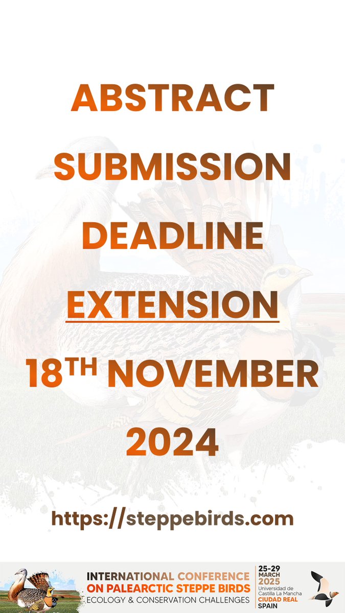 Calling all researchers! 📢 Submit your abstracts on Palearctic steppe bird conservation and ecology for #SteppeBirds2025. Share your work with an international audience—submit by November 18th, 2024! 📝#ornithology #ScientificResearch
ℹ️steppebirds.com